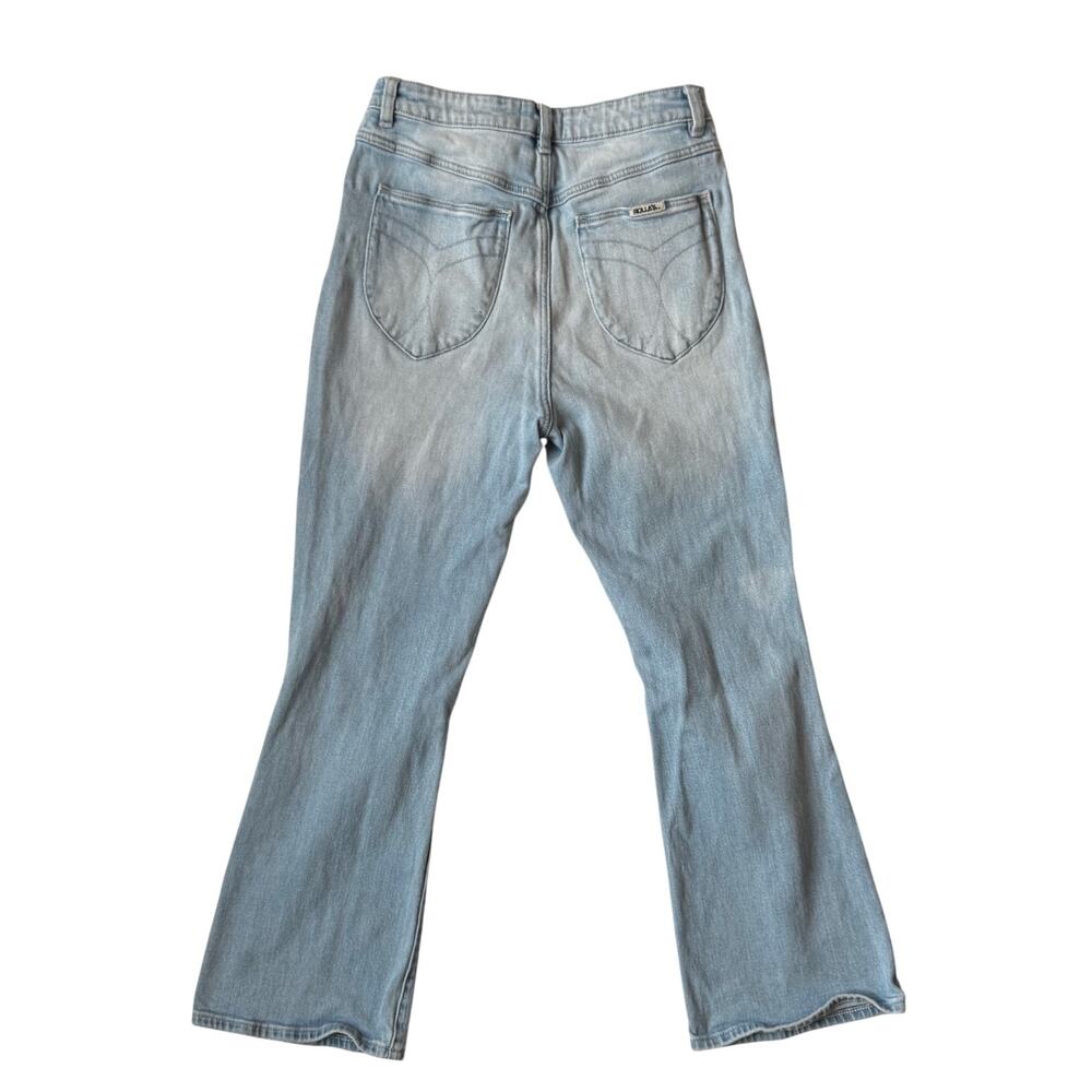 Rollas Dusters Bootcut Crop Jeans Distressed Sz 29 Y2K Denim Festival 70s Flare - Picture 2 of 16